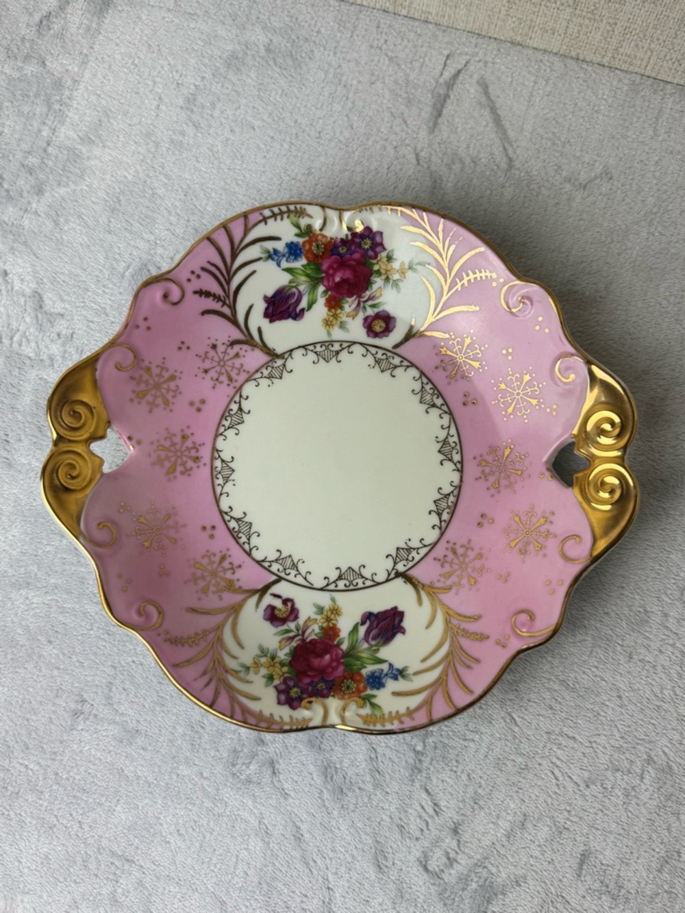 Vintage Lefton Pink and Gold Floral Porcelain Serving or Trinket Dish
